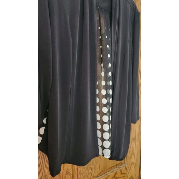 Chicos Black & White Polka Dots Size 3 (XL) Open Jacket TOP Semi Sheer Back - Picture 3 of 8